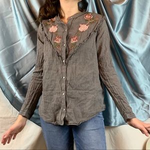 Lucky Brand Brown Gingham Long Sleeve